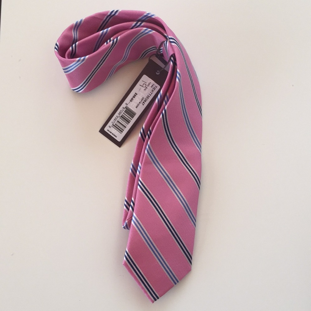Michael Kors Silk Pink Tie w/ Blu, Blk, White pins
